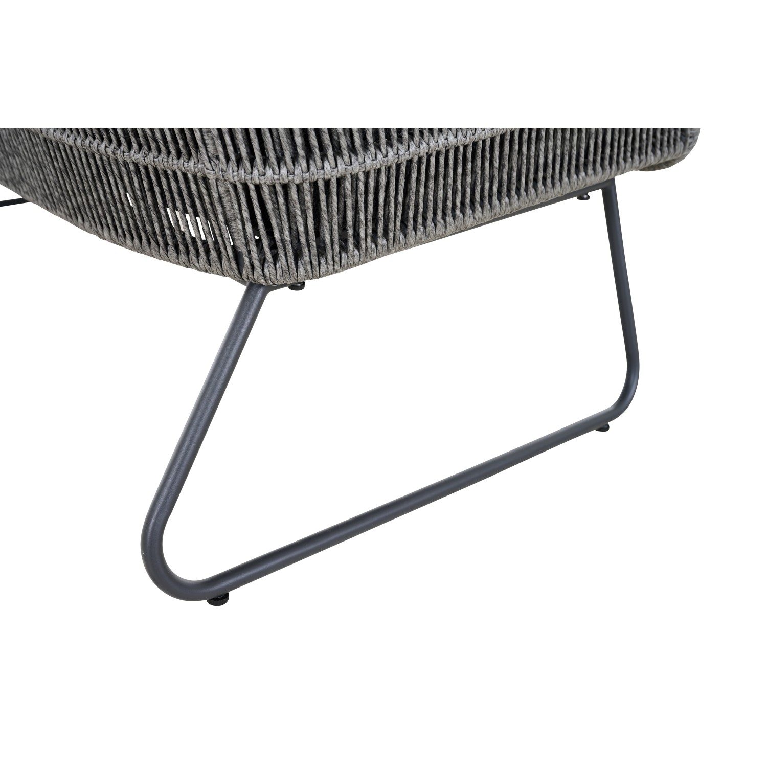 Detailansicht: Graues Siena Garden Kansas Loungesofa mit geflochtenen Kordeln und Metallgestell.