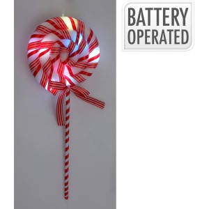 Rot-weißer LED Lollipop als Weihnachtsdeko, batteriebetrieben, für stimmungsvolle Beleuchtung.