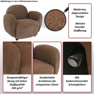 Cremefarbener MCW Sessel P33 Loungesessel mit Chenille-Bezug und abgerundetem Design.