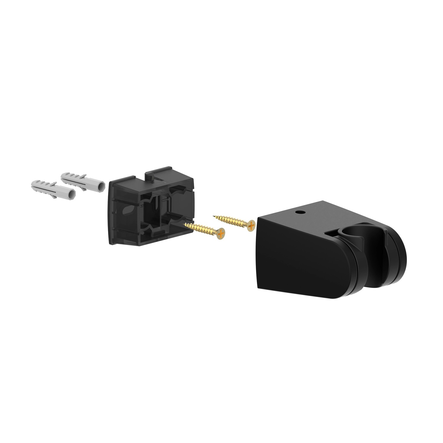 Schütte Brausehalter zur Wandmontage, schwarz matt, mit Schrauben und Dübeln.