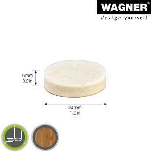Wagner Filzgleiter, selbstklebend, Ø 30mm, weiß, 8er-Set für Möbel und Oberflächenschutz.