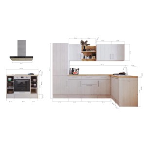 Respekta Landhaus Winkelküche/Inselküche Anton, 280x172 cm, Lärche Weiß mit Elektrogeräten.