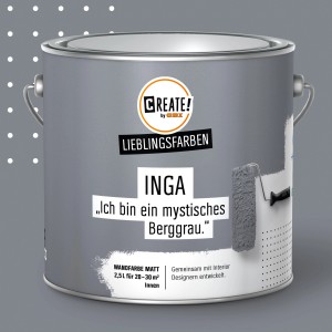 CREATE! by OBI Wandfarbe Inga Berggrau, matte Innenfarbe im Farbeimer.