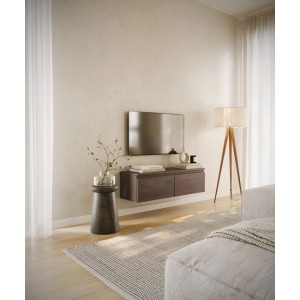 Selsey TV-Hängeboard Bemmi 100 cm in Nussbaum Holzoptik, schwebend unter TV im modernen Wohnzimmer.