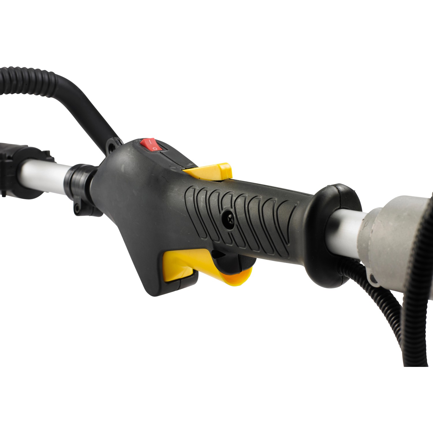 Detailaufnahme des Griffs der Texas Benzin-Multimaschine 4 in 1, Bedienelemente sichtbar.