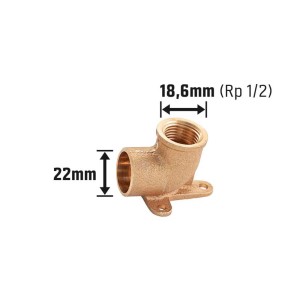 Löt-Wandscheibe aus Rotguss, 22 mm x 18,6 mm (Rp 1/2), zur Kupferrohrinstallation.