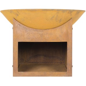 Buschbeck Feuerschale Mumbai, Ø 61 cm, rostbraun, mit Brennholzfach. Ideal für Garten & Terrasse.