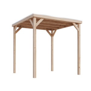 Karibu Pavillon Kvadrat aus naturbelassenem Holz, 231x231x243 cm, mit Massivholzdach.