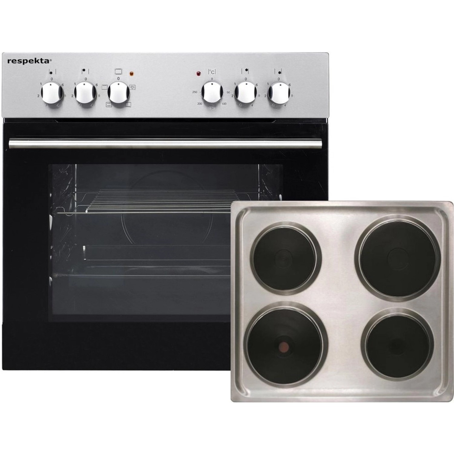 Respekta Einbauherd-Set mit Kochfeld für Küchenzeile, Edelstahl