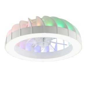 Weiße LED-Deckenleuchte Fanora mit Ventilator und RGB-Hintergrundbeleuchtung, Ø 46 cm.