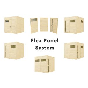 Bertilo Holz-Gartenhaus Cubus 1 Anthrazit, verschiedene Ansichten der Elemente.