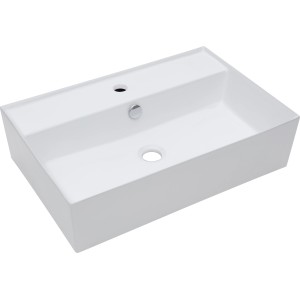 Modernes, weißes Aufsatzwaschbecken aus Keramik mit Hahnloch, 59,5x40 cm.