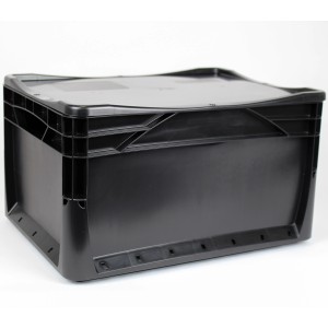 Schwarze Eurobox-System Box Vollwand, 40x30x22 cm, aus Kunststoff, für Aufbewahrung.