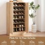 HOMCOM Schuhkommode aus Naturholz-Spanplatte mit 7 offenen Fächern für 14 Paar Schuhe. Modernes Design.