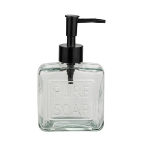 Wenko Seifenspender Pure Soap Picco, transparentes Glas mit schwarzem Pumpkopf, 250 ml.