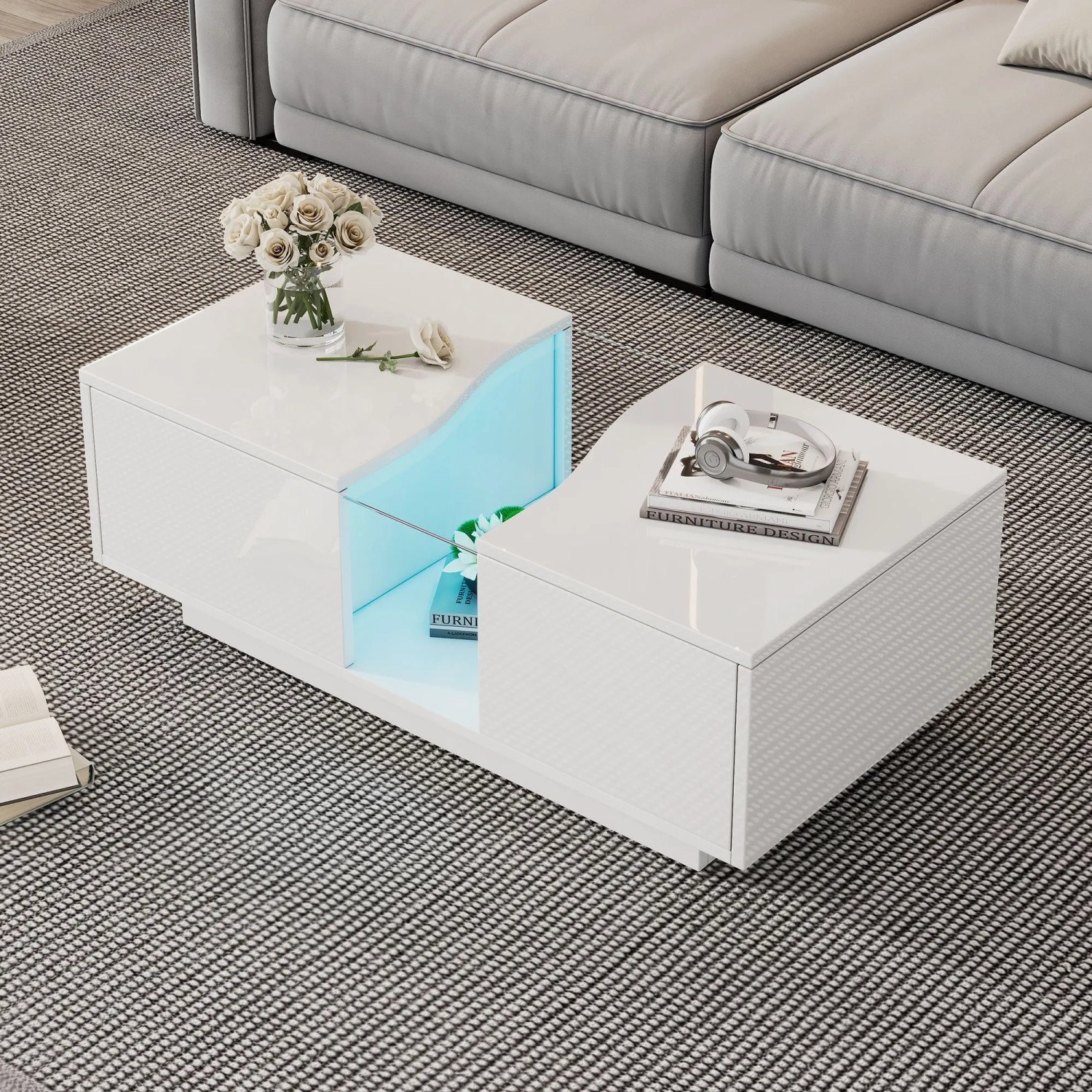 Merax Couchtisch Hochglanz mit LED 2 Schubladen Acrylplatte Weiß kaufen bei OBI