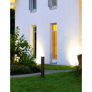 Anthrazitfarbene Trio LED-Wegeleuchte Hudson aus Aluguss, 80 cm hoch, warmweißes Licht.