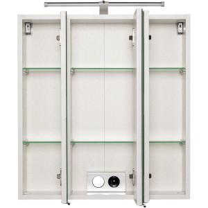 Offener, weißer Held Möbel 3D-Spiegelschrank Molina 60 cm mit Glasböden und Aufsatzleuchte.