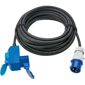 Schwarzblaues 15 m Caravan Verlängerungskabel mit CEE Stecker und Kupplung, IP44