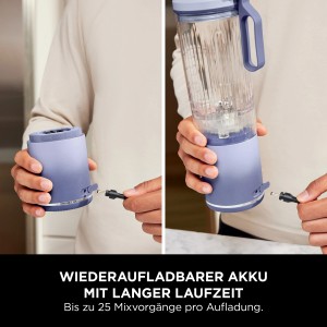 Ninja Blast Max Mixer in Lavendel beim Aufladen gezeigt. Kabelloser Mixer mit Akku.