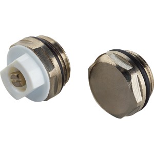 Anschlussset für Heizkörper: Entlüftungsventil und Blindstopfen aus Messing, 21 mm (G 1/2").