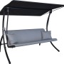 Angerer Hollywoodschaukel Motion Zip Granit, 3-Sitzer mit Sonnendach und grauen Kissen.