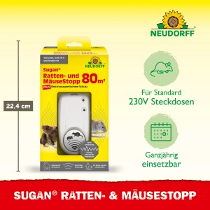 Neudorff Ratten- und Mäusestopp Sugan 80 m²: Ultraschallgerät zur Schädlingsbekämpfung in Innenräumen.