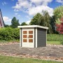 Terragraues Karibu Holz-Gartenhaus Kumla mit Pultdach und Doppeltür, 200x200 cm.