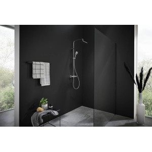 Hansgrohe Vernis Shape Duschsystem mit Kopf- und Handbrause, Thermostat, Chrom.
