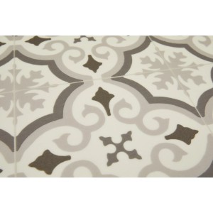 Andiamo PVC-Belag Fliesenoptik Stellar, weiß-grau, Detailansicht des Musters.
