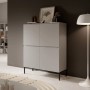 Selsey Highboard Bemmi, kaschmirgrau, 100 cm breit, mit vier Türen und schwarzen Metallbeinen in modernem Design.
