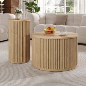okwish Couchtisch mit Naturholzlatten Beistelltisch Multifunktional Natur