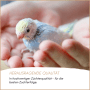 Ein kleines, hellblaues Küken in schützenden Händen. Supravit Vogelgrit für Vögel & Geflügel.