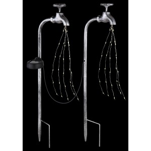 Globo Solarleuchte im 2er Set. Metall-Wasserhahn Design mit LED-Lichtern für den Außenbereich.