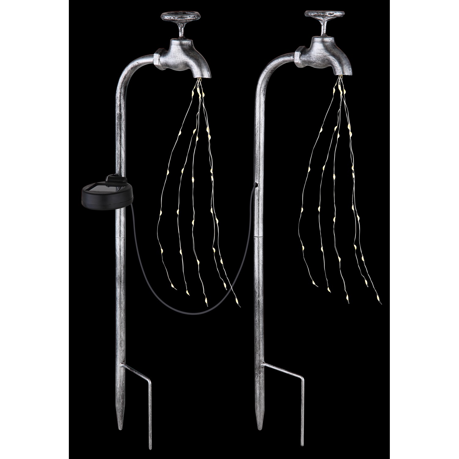 Globo Solarleuchte im 2er Set. Metall-Wasserhahn Design mit LED-Lichtern für den Außenbereich.