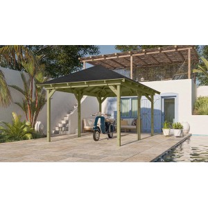 Karibu Pavillon Bever 4 Set kdi mit Schindeln Schwarz 429 cm x 289 cm x 296 cm