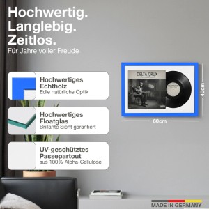 2er Set royalblaue Schallplattenrahmen 40x60 cm mit Passepartout für Vinyl & Cover.