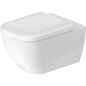 Weißes, spülrandloses Duravit Wand-WC Happy D.2 Tiefspüler mit Deckel.
