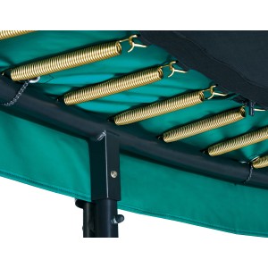 Detailaufnahme Federn und Rahmen des grünen Salta Trampolin First Class ø 305 cm.