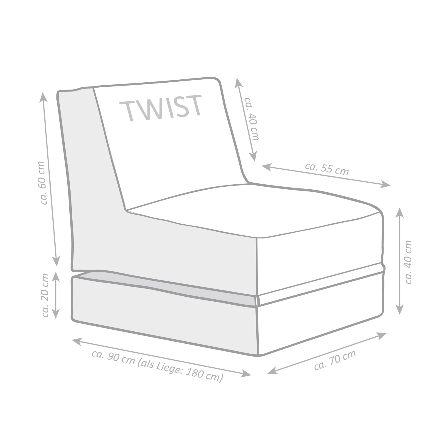 Sitting Point Sessel Twist Scuba Anthrazit mit Maßangaben, ideal zum Relaxen.