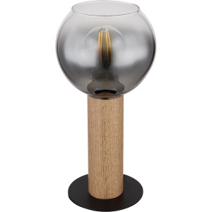 Globo Tischlampe Moitas, schwarz-matt mit Rauchglas, 30cm hoch. Moderne Design-Tischleuchte.