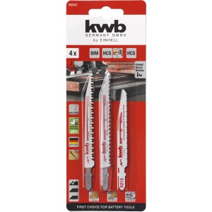 kwb by Einhell Stichsägeblätter Set, 4-teilig, für Holz und Metall, Akku-optimiert.