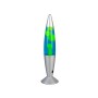 Gelbe Reality LED Lavaleuchte Vesuv, Design-Tischlampe mit blauem Fluid und silberfarbenem Sockel.