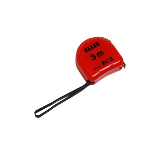 Rotes Taschenbandmaß 3 m mit Feststellknopf und Handschlaufe.