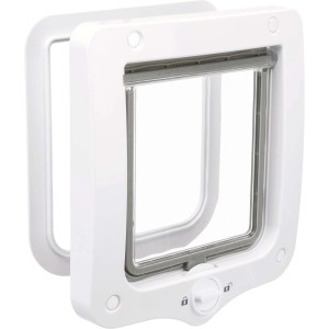 Trixie Katzenklappe, 2-Wege, 20x22 cm, weiß, mit transparentem Durchgang und Drehverschluss.