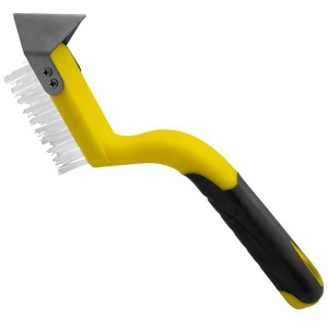 Gelber Steuber Fugenmesser mit Reinigungsbürste zum Entfernen von Fugenmaterial.