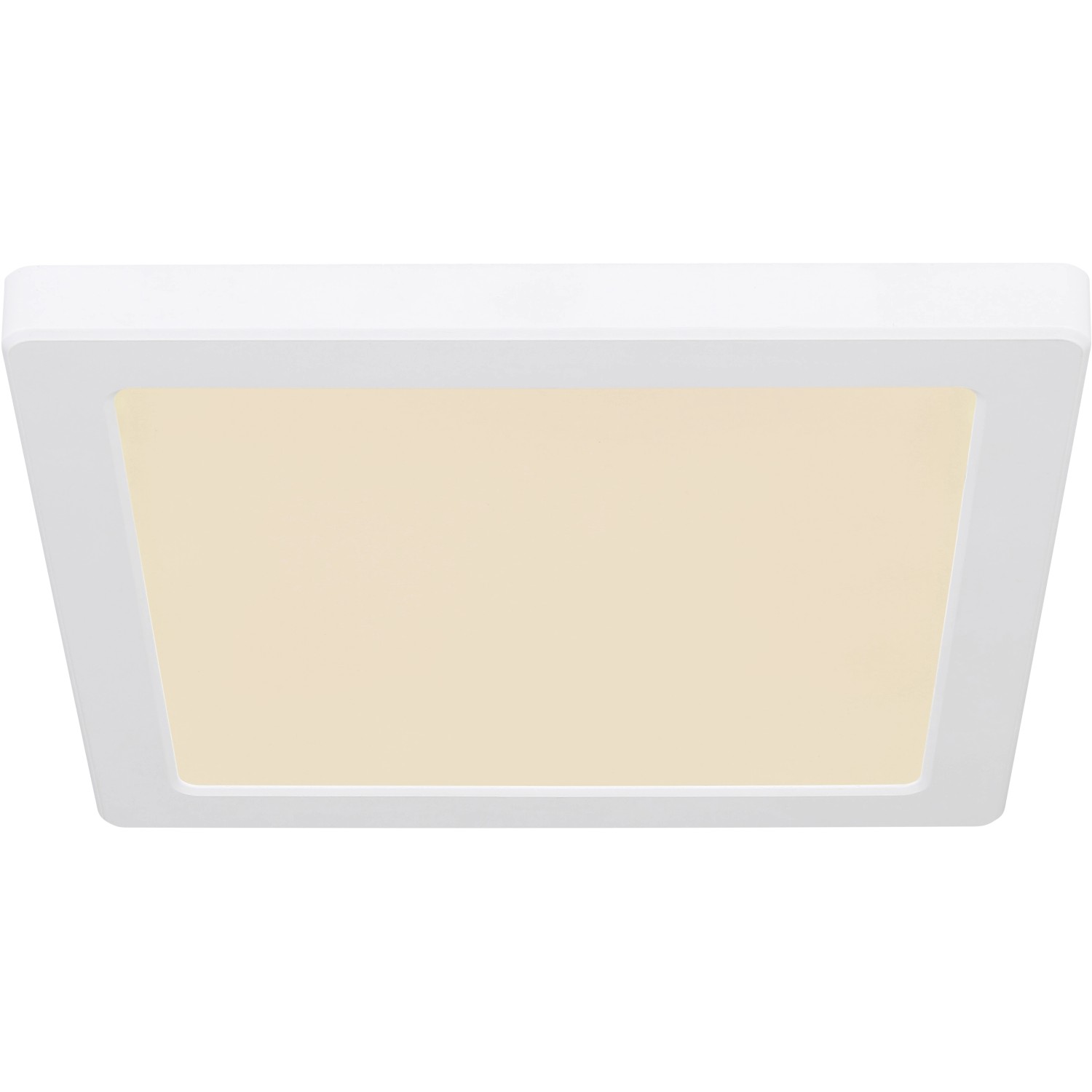 Weiße, quadratische LED-Deckenleuchte Lasse von Globo, 217x217x17 mm. Moderne Deckenlampe für Innenräume.