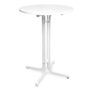 Weißer Beautissu Sylt Stehtisch (Ø 80 cm) für Indoor & Outdoor. Klappbarer Bistrotisch mit robustem Gestell.