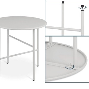 Bomoe Finn Beistelltisch, hellgrau, Ø 53cm, Metall. Gartentisch mit verstellbaren Füßen.