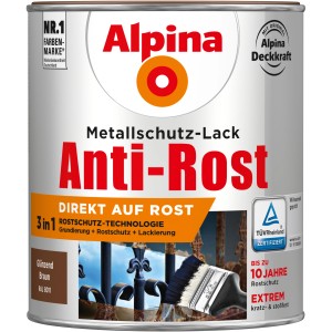 Dose Alpina Metallschutz-Lack Anti-Rost Braun glänzend, 750ml. Rostschutzlack für Metall.